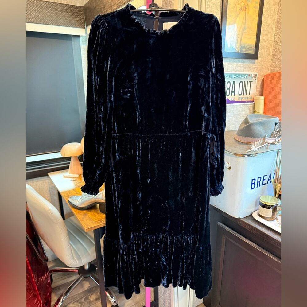 LK Bennett London blue crushed Velvet baby doll designer dress whimsigoth 2
